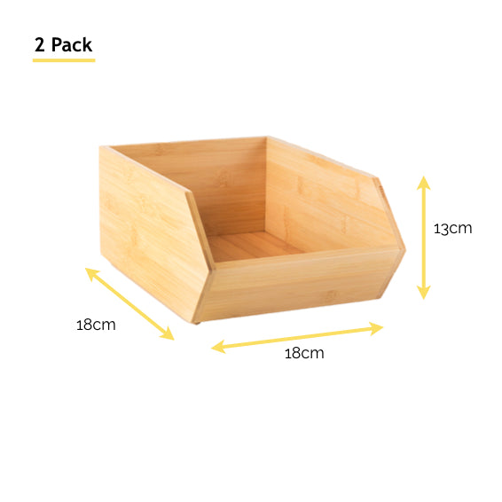 2 Pack | Bamboo Natural Wood Storage Bin