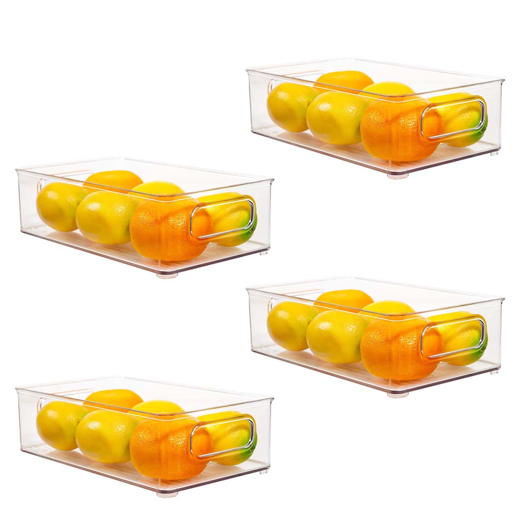 4 Pack | Clear plastic stackable fridge organizer trays