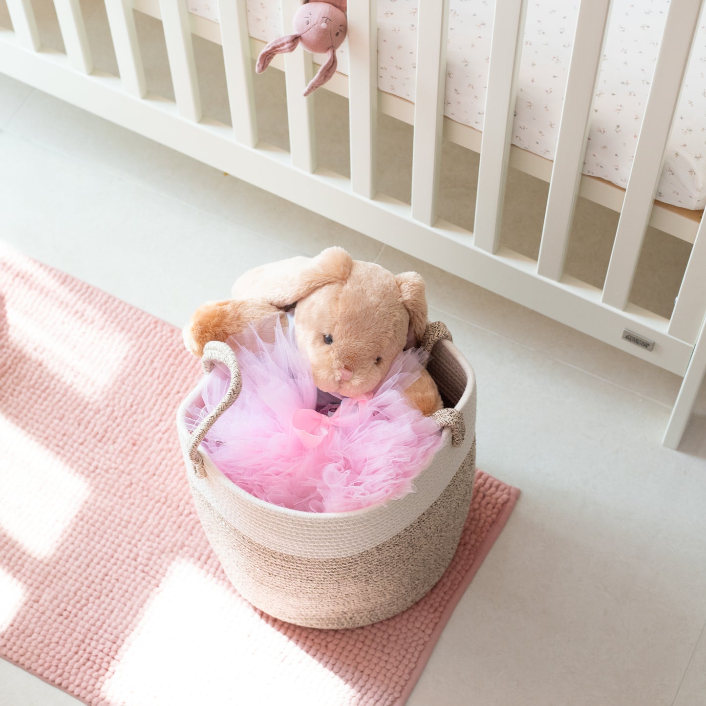 Cotton Rope Basket 30x35cm with Handles (White & Beige)