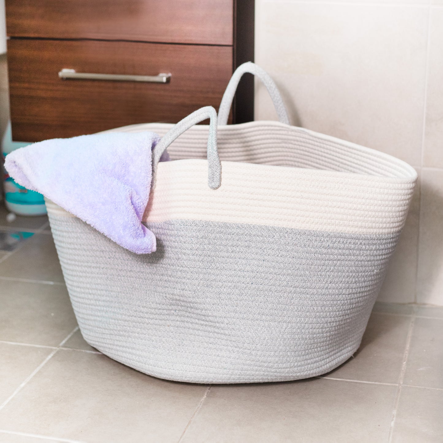 Cotton Rope Basket 50x35cm with Handles (Grey & White)