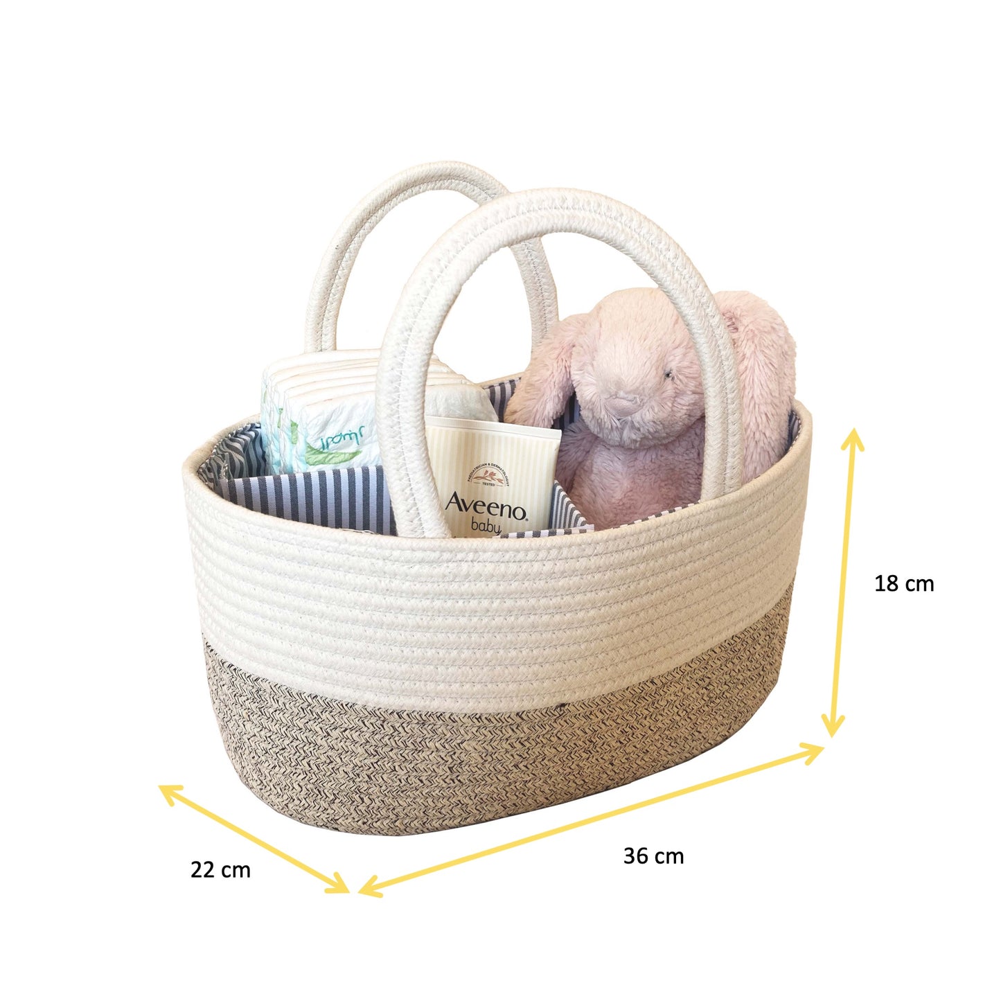 Cotton Rope Diaper Caddy Basket with Divider & Handles (White & Natural)