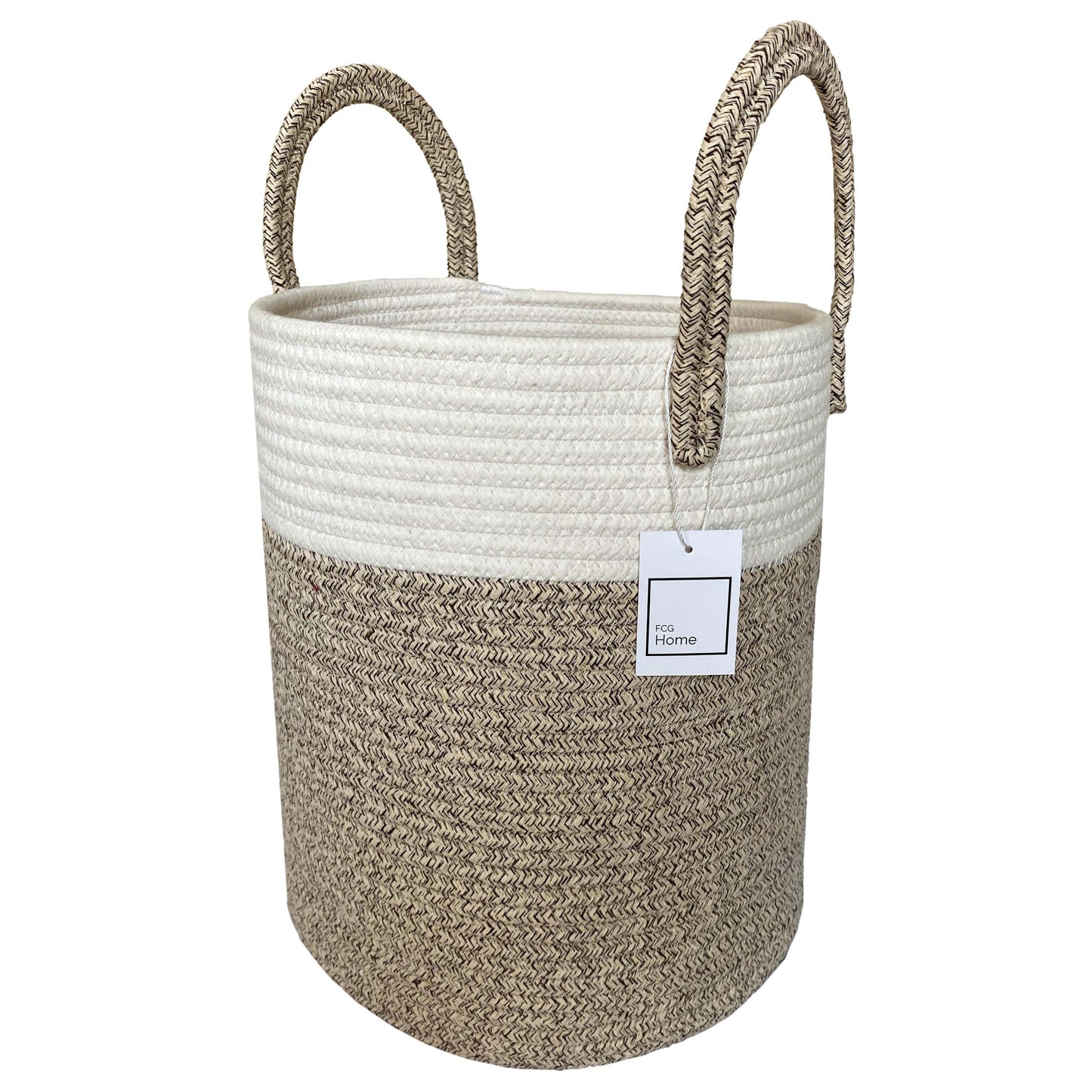 Cotton Rope Basket 30x35cm with Handles (White & Beige)