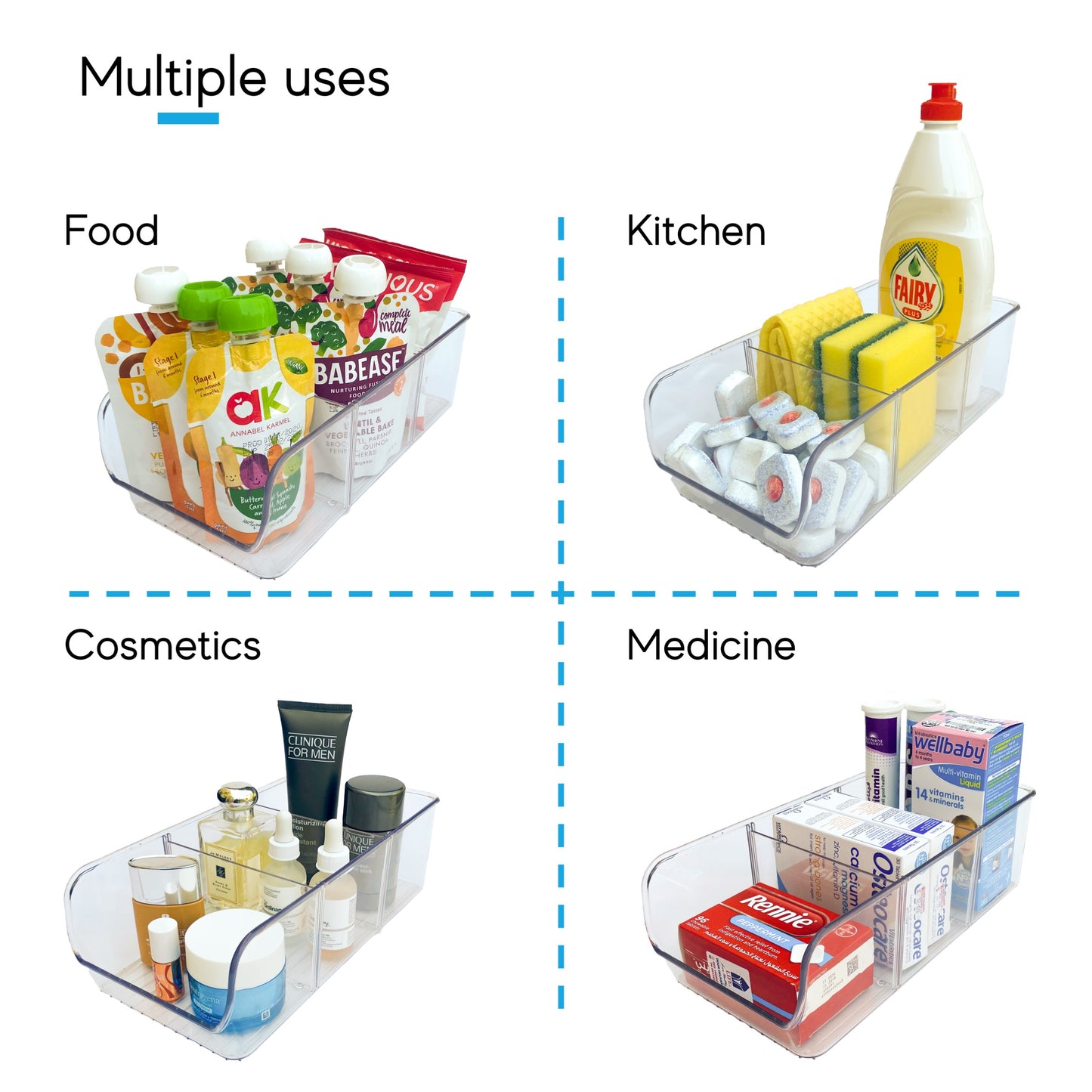 Multi section clear plastic organizing tray