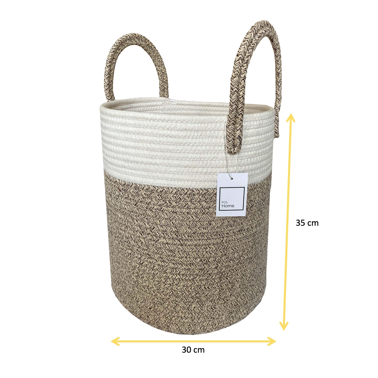 Cotton Rope Basket 30x35cm with Handles (White & Beige)