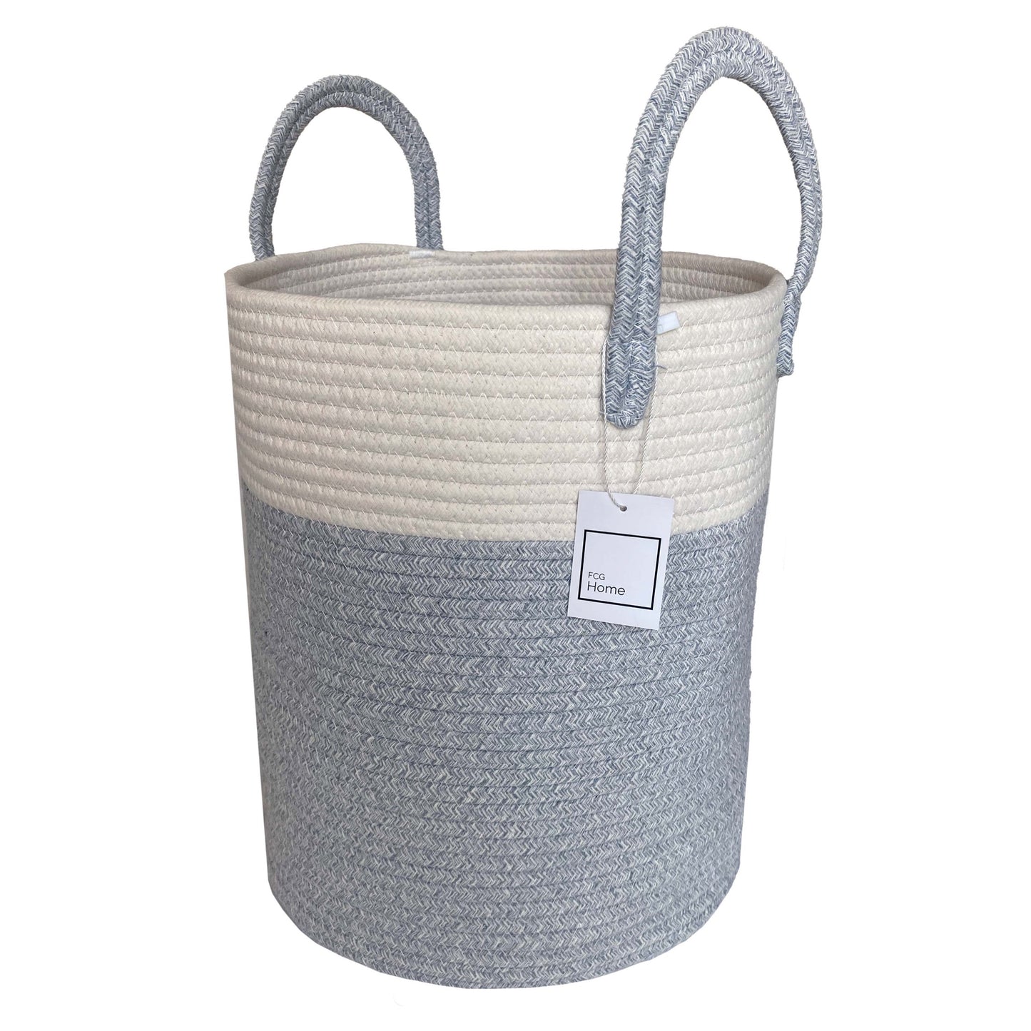 Cotton Rope Basket 30x35cm with Handles (White & Grey)