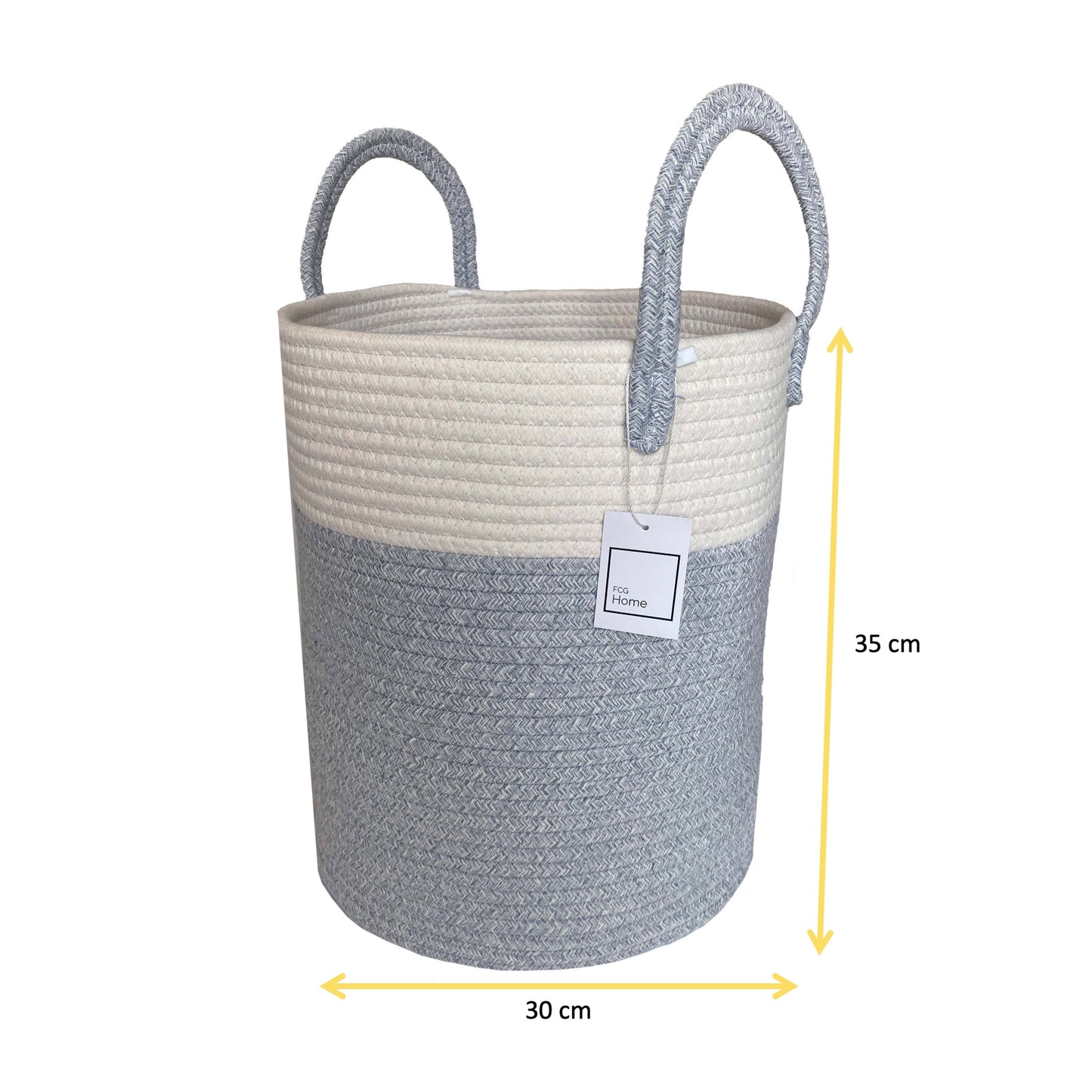 Cotton Rope Basket 30x35cm with Handles (White & Grey)