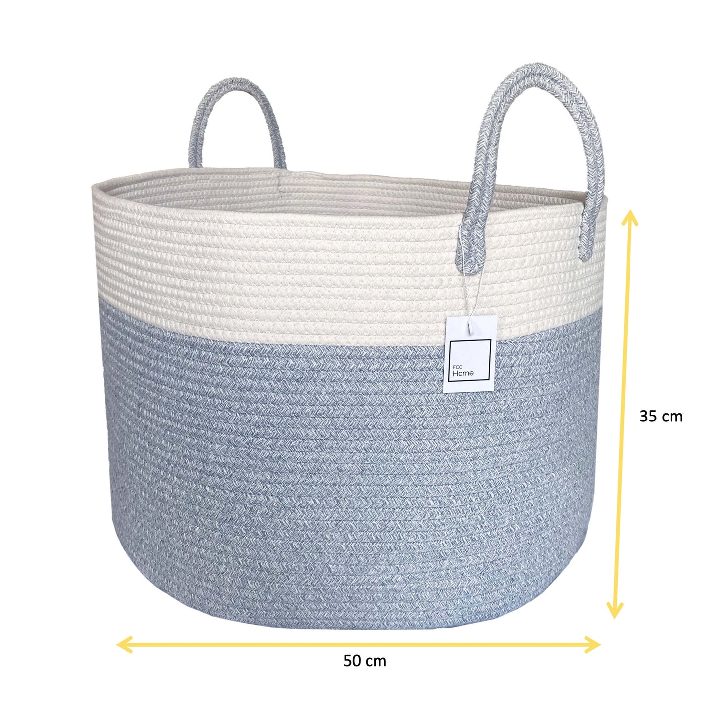 Cotton Rope Basket 50x35cm with Handles (Grey & White)