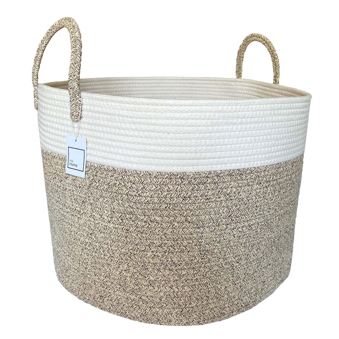 Cotton Rope Basket 50x35cm with Handles (White & Beige)