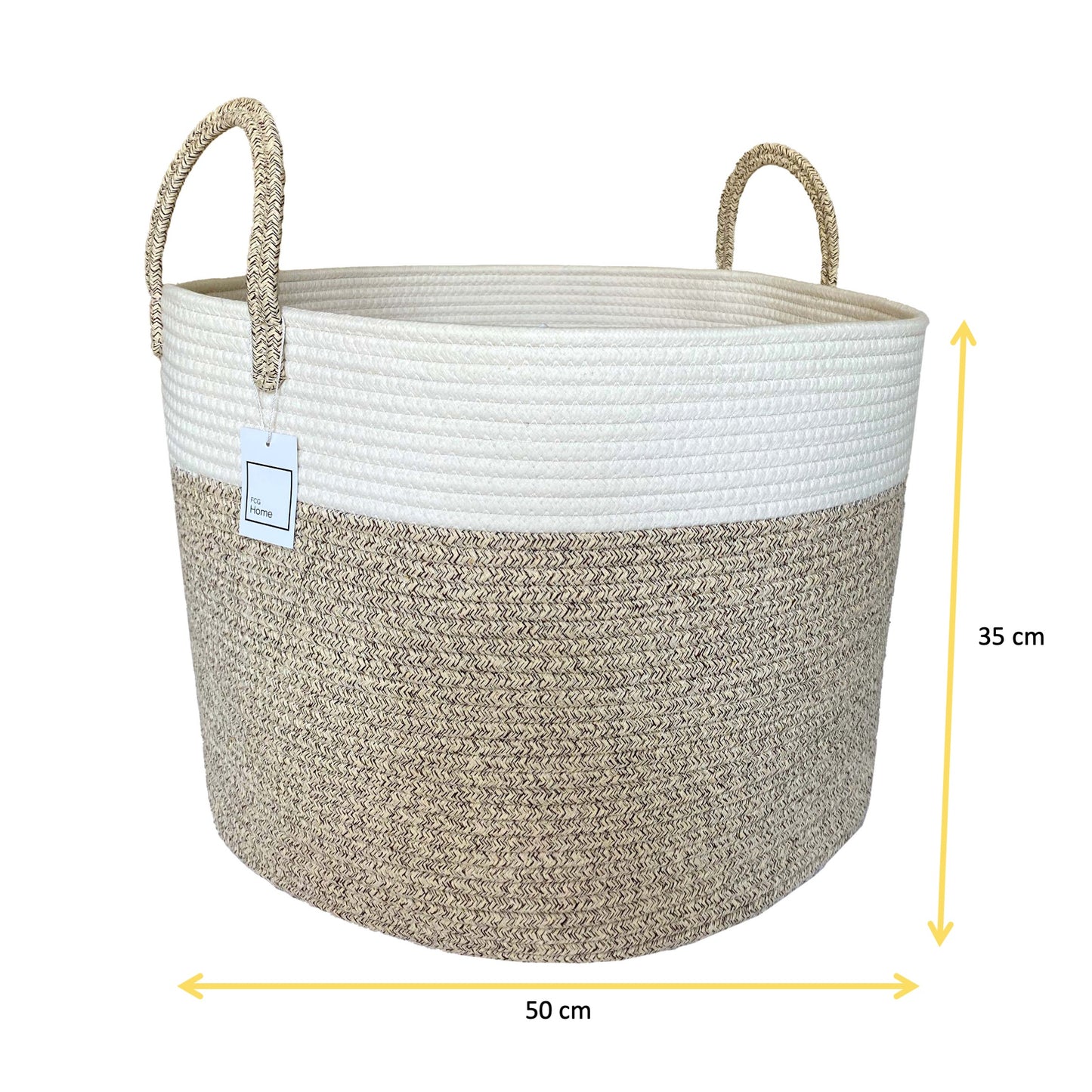 Cotton Rope Basket 50x35cm with Handles (White & Beige)