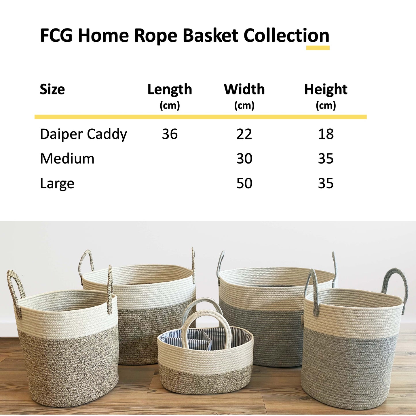 Cotton Rope Basket 50x35cm with Handles (White & Beige)